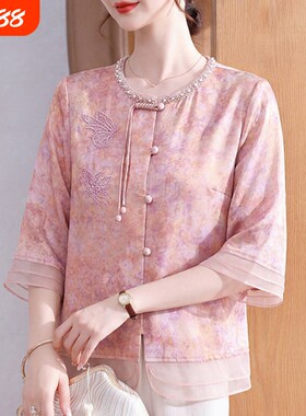 中年妈妈夏季小衫短袖衬衫套装女