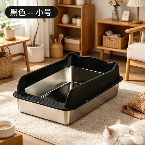 不锈钢猫砂盆超大号防带砂半封闭猫厕所加高加厚防外溅猫屎封闭式