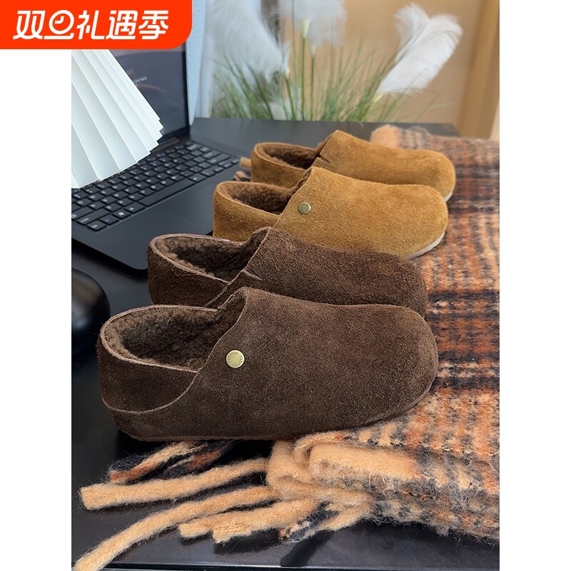 两穿小土豆勃肯鞋冬季加绒加厚2025新款软底勃肯棉鞋毛绒内增高
