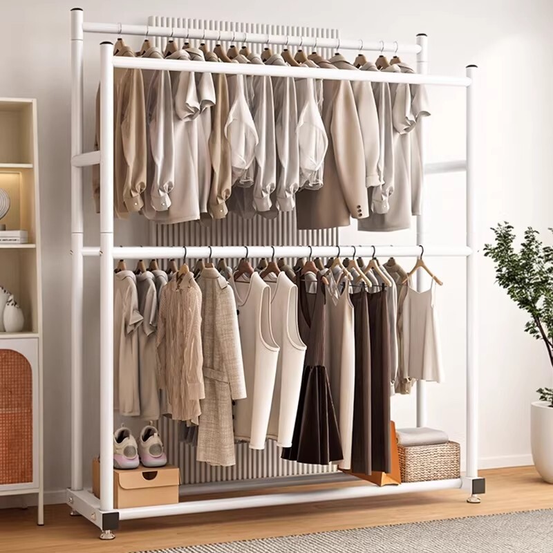 晾衣架落地式家用挂衣架宿舍卧室简易衣帽架阳台移动双杆晾晒衣架