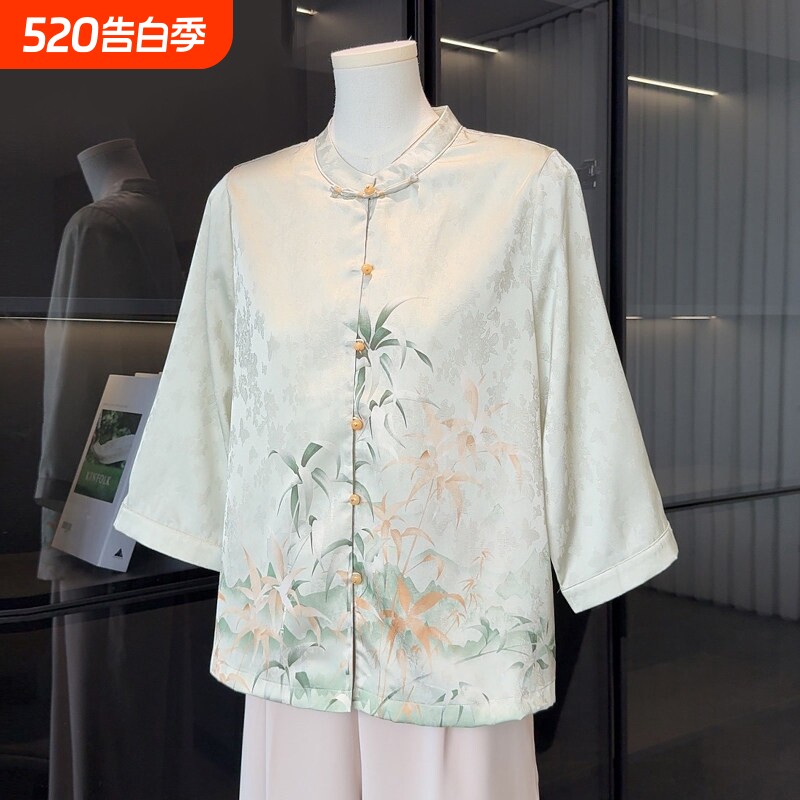 中年妈妈夏装雪纺衬衫中老年女装新款春夏上衣服气质国风奶奶衬衣