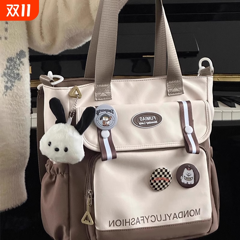 日系ins学生手提袋补习袋帆布初中生大容量上课包包女单肩斜挎包