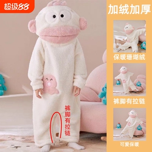 丑鱼珊瑚绒睡衣女款2025新款冬季高级感男加厚儿童睡袍连体家居服