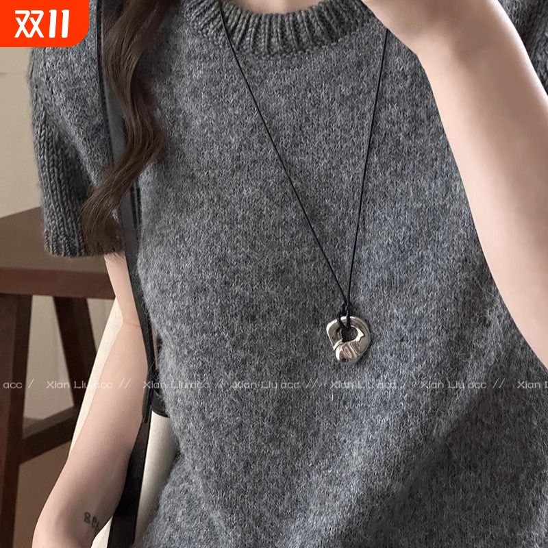 韩国时髦感小梳子黑绳项链女高级感气质卫衣链长款复古小众毛衣链