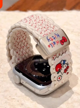 KT插画编织磁吸表带适用苹果手表S11通用iwatchS9华为FIT4Pro腕带applewatchs10s9se女手腕粉色金属绿色银色