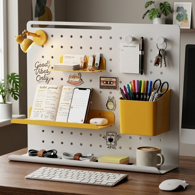 立式桌面洞洞板工位隔板隔断文具手办置物架办公室书桌化妆品收纳