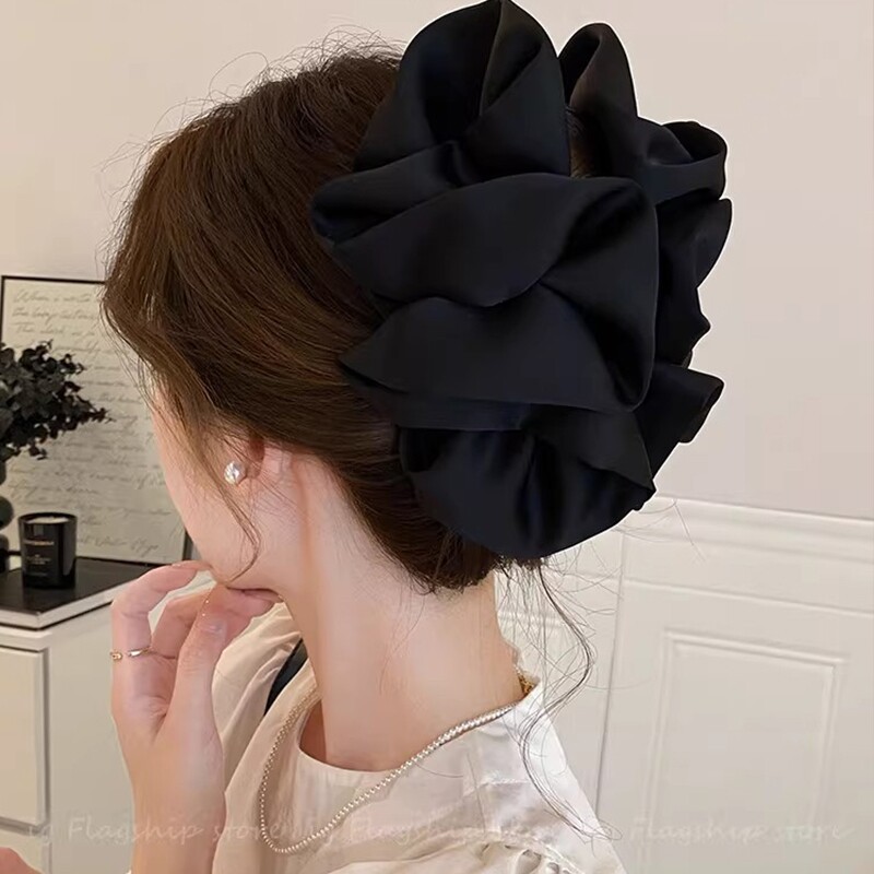 黑色网纱蝴蝶结抓夹后脑勺鲨鱼夹大号盘发气质发夹子2026年新款女