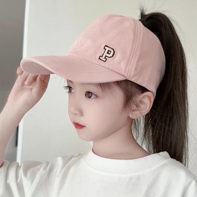 儿童帽子女童夏季可扎高马尾遮阳帽棒球防晒空顶鸭舌帽女宝太阳帽