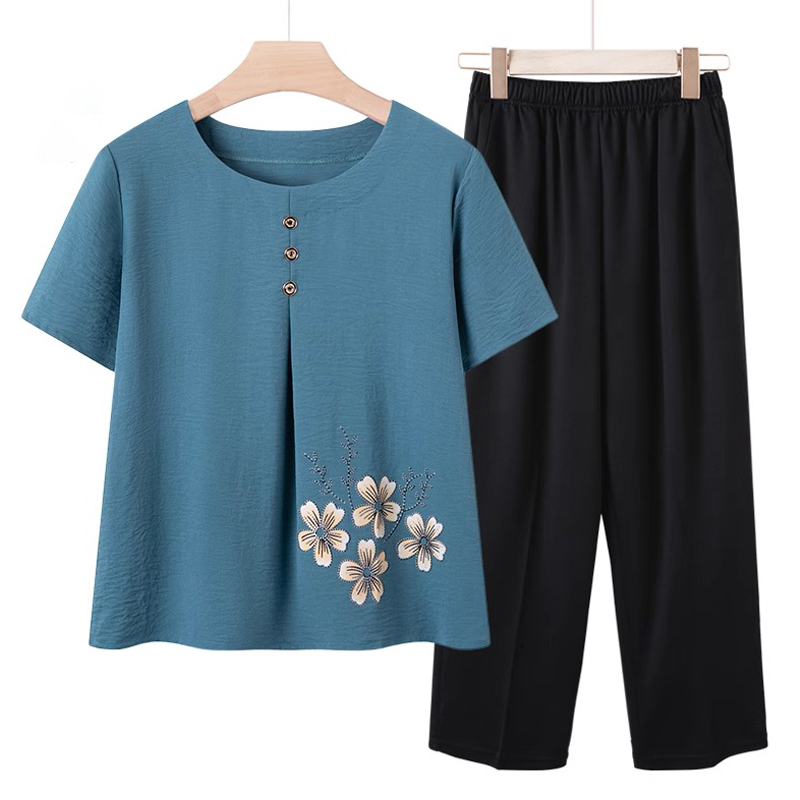 棉绸妈妈夏装T恤中老年人女夏季短袖薄上衣老太太奶奶装衣服新款