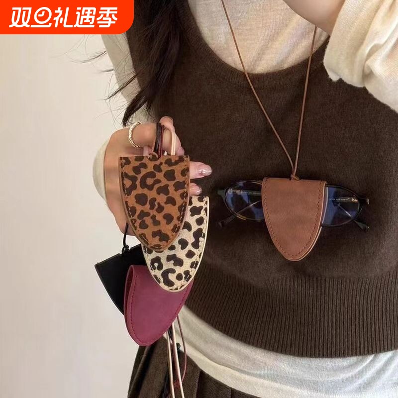 秋冬豹纹皮革挂脖多功能墨镜夹眼镜链收纳项链女款挂绳毛衣链配饰