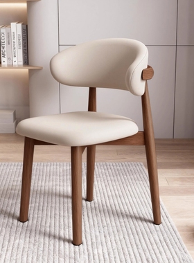 实木餐椅椅子家用餐厅轻奢高级感靠背餐桌羊角久坐软包座椅客厅