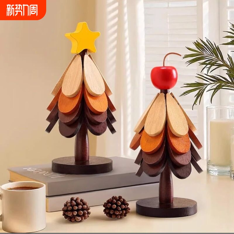 隔热垫餐桌面一棵树杯垫竹制摆件圣诞树马年文创底座可爱创意好物