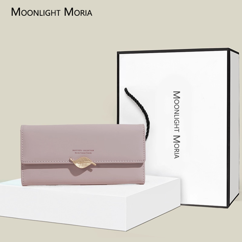 钱包女长款2025新款潮叶子小众设计女士折叠卡包手拿包女证件零钱