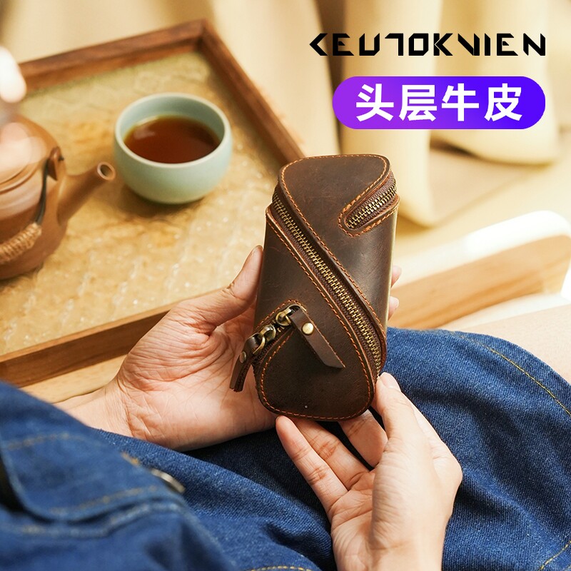 高端真皮钥匙包男款时尚牛皮皮质大容量零钱包手拎女士钥匙收纳包