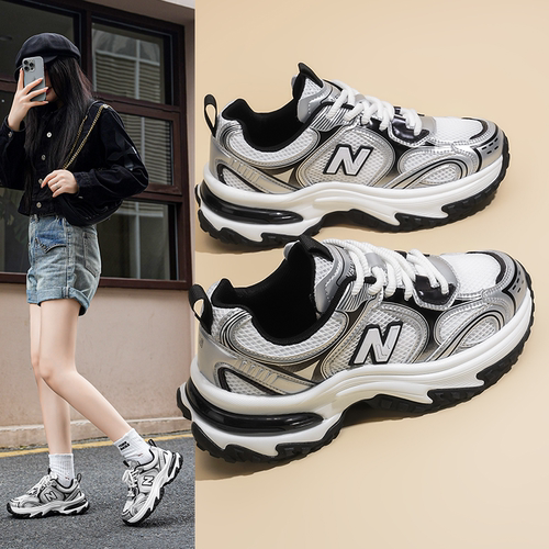 运动鞋新百伦NEWBOLUNE/秋季休闲增高老爹鞋厚底男女819黑色网面