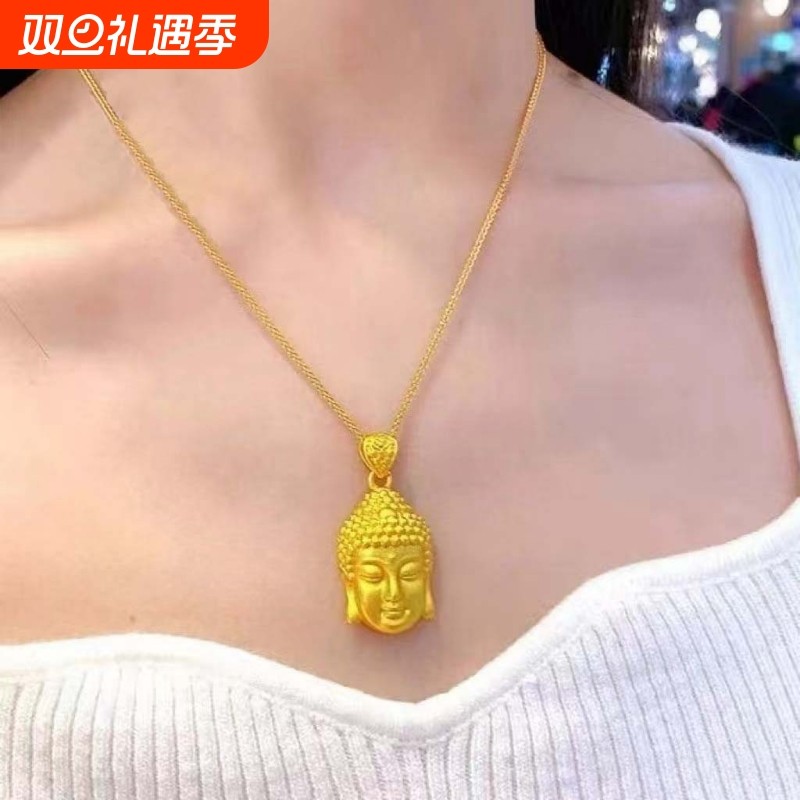 夏天项链吊坠女士男士男女佛头吊坠爆款铜镀金古法沙金佛头项链