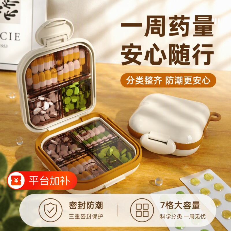 随身药盒便携式日本药品分装盒大容量装药收纳盒密封防潮药物药片