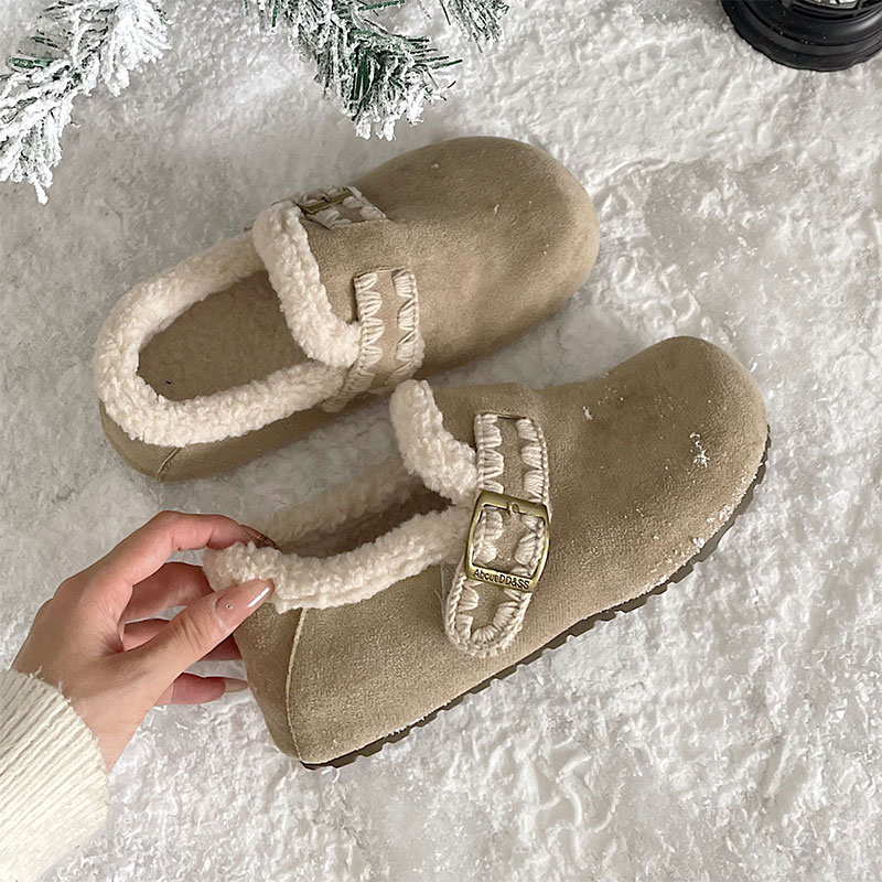 铃兰加绒勃肯鞋女冬2025新款厚底雪地靴加厚保暖棉鞋外穿内增高