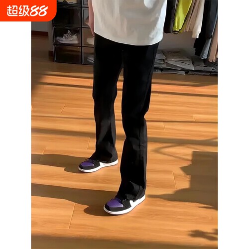 纯黑色弯刀牛仔裤男夏季潮牌
