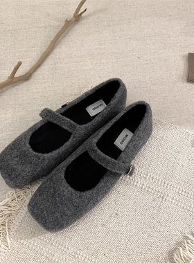 法式加绒玛丽珍灰色毛毛鞋女外穿2025冬季新款晚晚棉鞋穆勒鞋平底