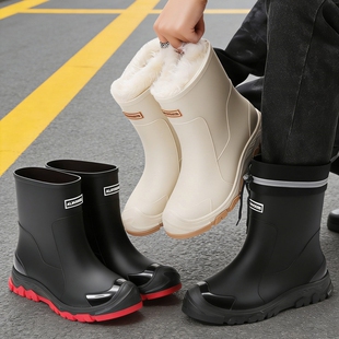新款大码雨鞋情侣中筒时尚防水户外雨林徒步防滑舒适加绒保暖雨靴