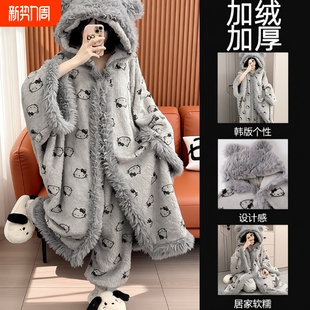 连体家居服可外穿 冬男加厚秋冬季 斗篷睡袍珊瑚绒睡衣女款 2025新款