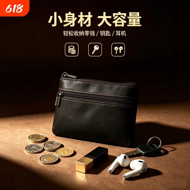 疯马皮短款零钱包女复古真皮轻奢小众硬币收纳卡包口红钥匙包钱包