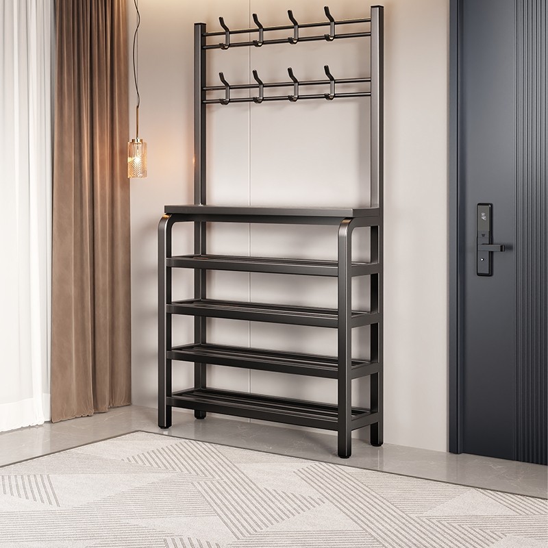 家用衣架鞋架一体简易衣帽架门口多层鞋架多功能简约出租房用鞋柜