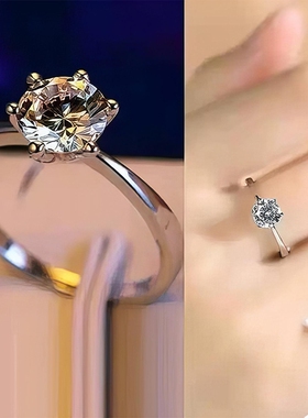 六爪镶嵌1克拉仿真钻戒开口戒指