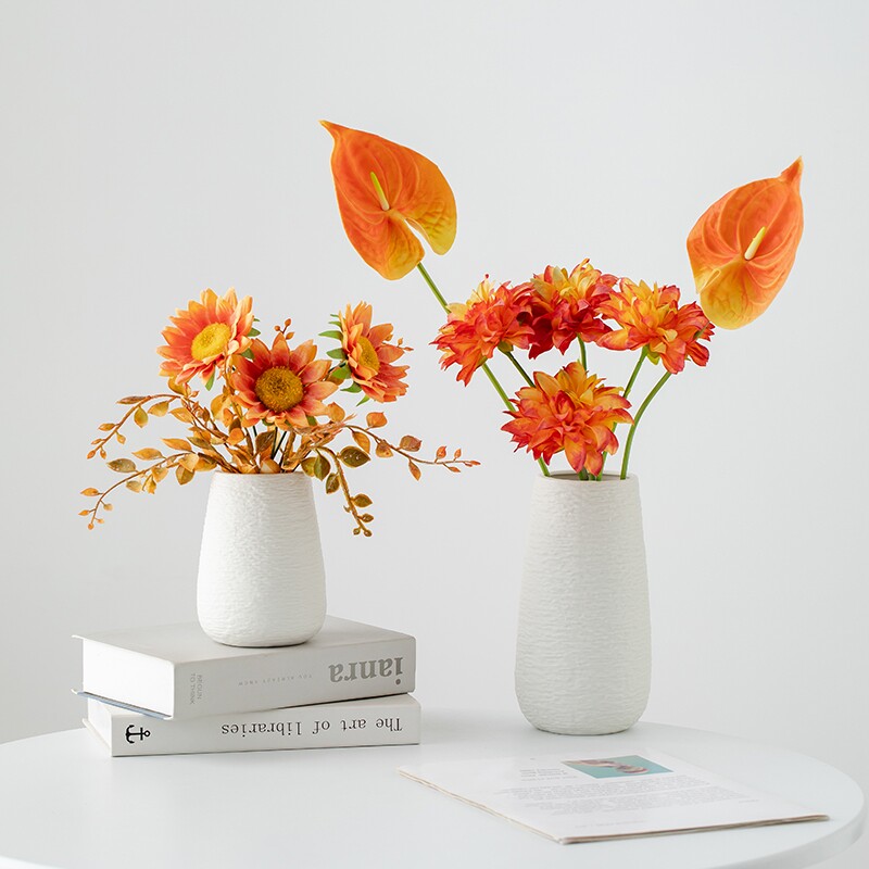 白色陶瓷花瓶轻奢高级感装饰客厅插花摆件餐桌水培鲜花花器向日葵