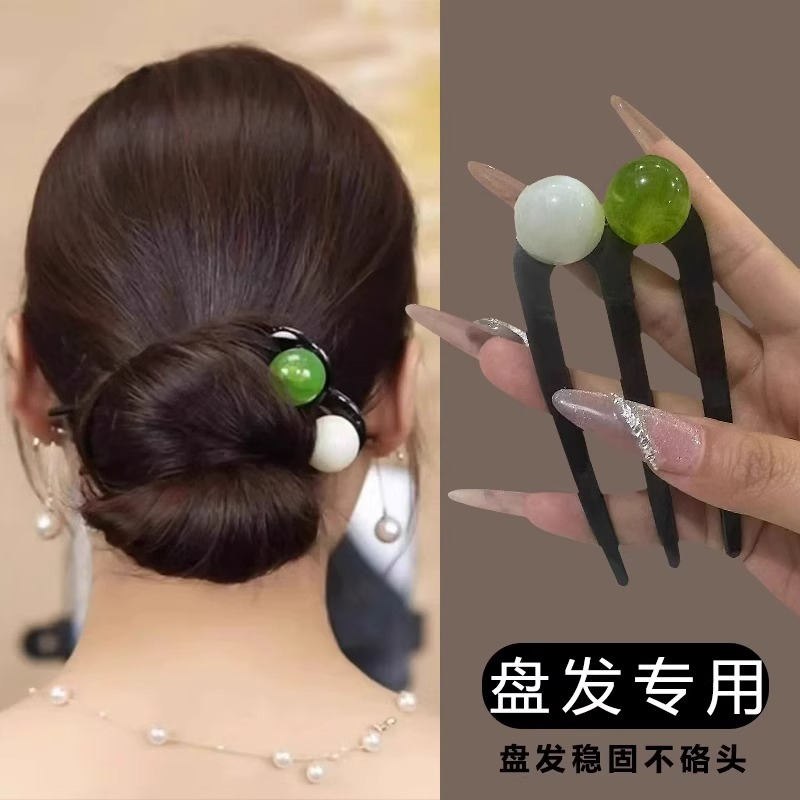 珠珠三齿发簪新中式日常简约通勤女后脑勺丸子头盘发神器发钗簪子