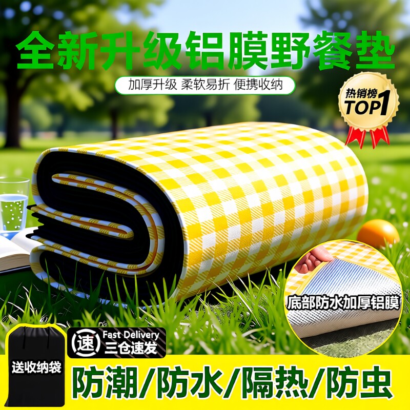 野餐垫便携加厚户外露营地垫春游坐垫防水草坪垫子铝膜防潮垫