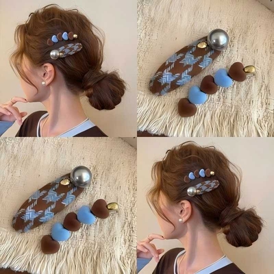 韩国撞色爱心头饰发卡发夹高端珍珠2026新款前额侧边刘海鸭嘴