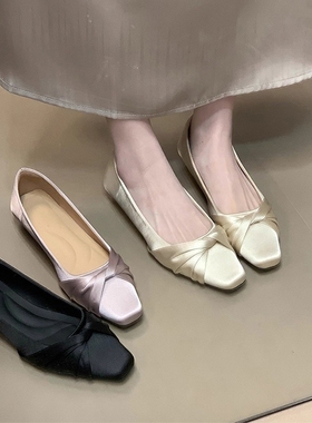 oceanone绝美不累脚浅口平底单鞋女2025年配裙子通勤工作鞋粗跟