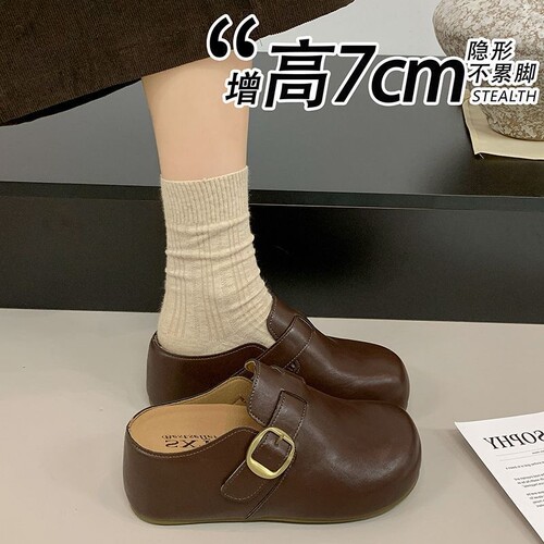 意尔康心选内增高皮面防水勃肯鞋包头厚底拖鞋女外穿2026年新款秋