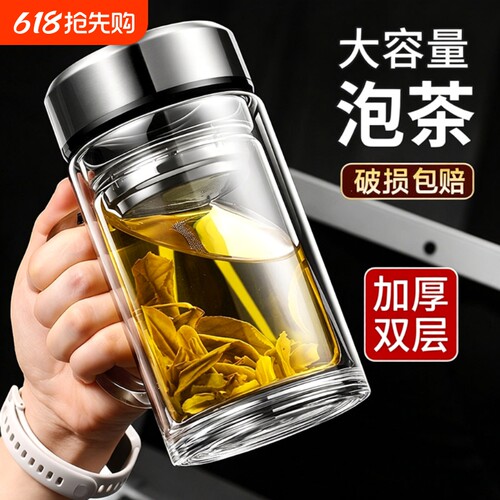 手柄玻璃杯办公杯喝水杯男大容量泡茶杯带盖杯子茶水防爆保温隔热