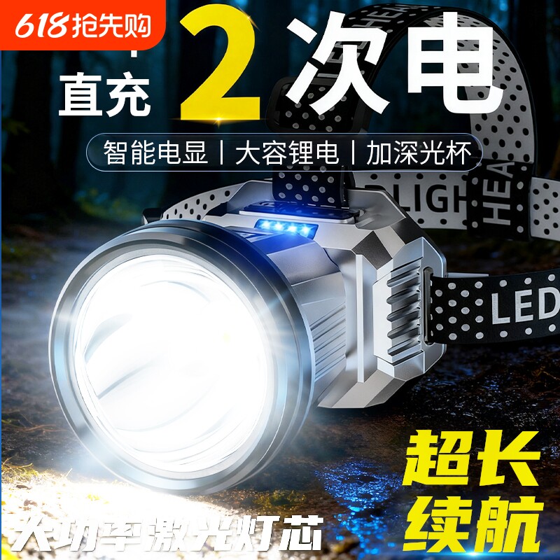 头灯强光感应充电超亮钓鱼专用超长续航锂电手电筒头戴式矿灯夜钓