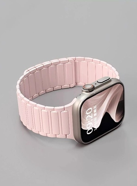 适用苹果手表S11硅胶磁吸表带iwatchS10通用S9华为FIT4装甲回环ultra创意时尚运动手腕蓝色粉色金属黑色星光