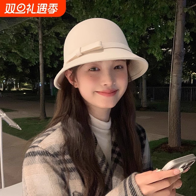 羊毛呢渔夫帽女士秋冬季富家千金帽子赫本风复古小香风法式小礼帽