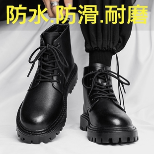 马丁靴男款高帮夏季英伦复古中帮皮鞋增高防滑防水纯黑工装鞋圆头