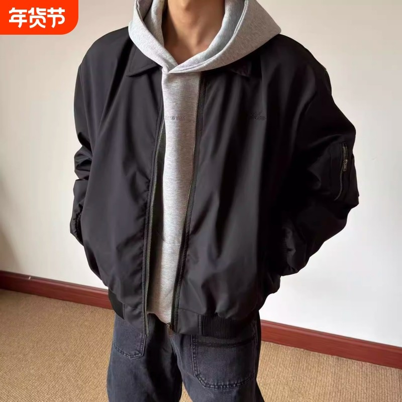 cleanfit黑色飞行员夹克男款秋冬季加棉加厚棉衣痞帅立领外套棉服