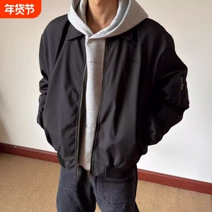cleanfit黑色飞行员夹克男款秋冬季加棉加厚棉衣痞帅立领外套棉服