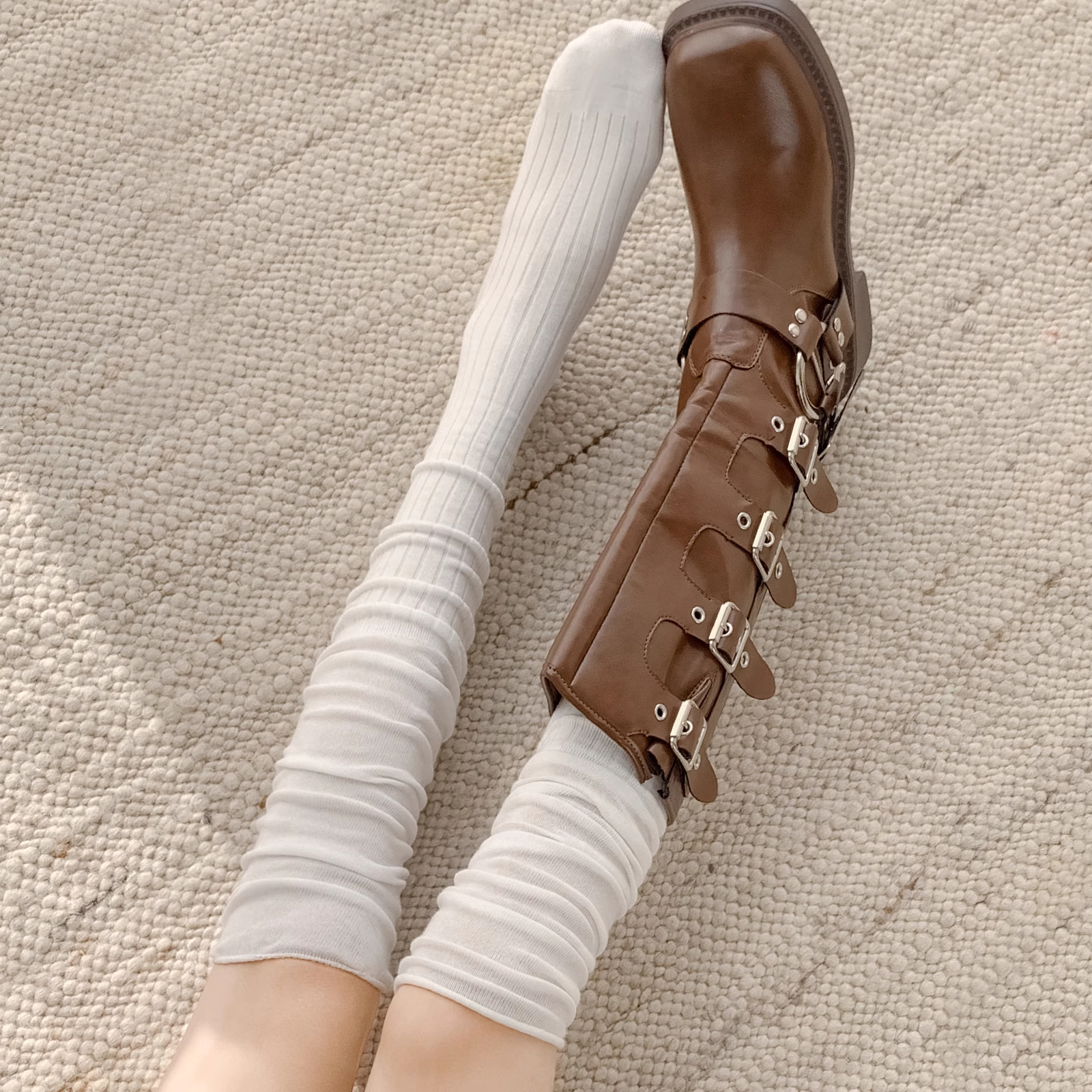 显瘦长袜配靴子长筒袜过膝袜堆堆袜女夏季薄款白色纯棉小腿长靴