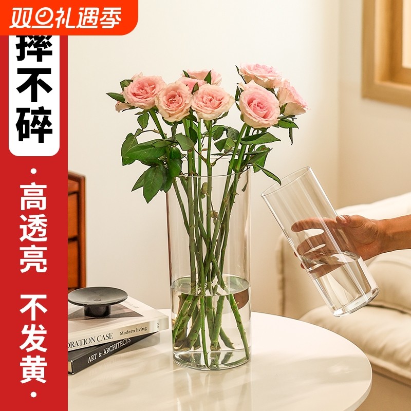 亚克力防摔花瓶水养水培插花富贵竹透明直筒亚克力鲜花装饰客厅小