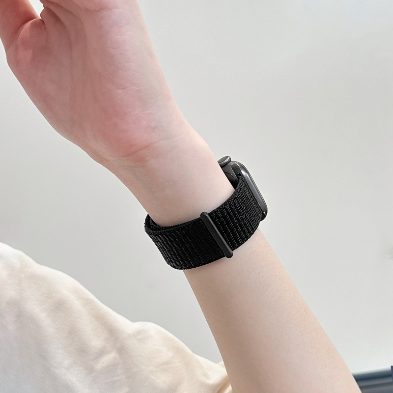 适用iwatch苹果s10尼龙回环式手表表带applewatchs9魔术贴7女生6秋冬SE新款8运动高ultra2级感SE舒适透气编织