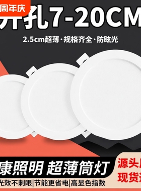 超薄led筒灯嵌入式开孔2.5寸3.5寸4寸6寸8寸天花灯家用客厅牛眼灯