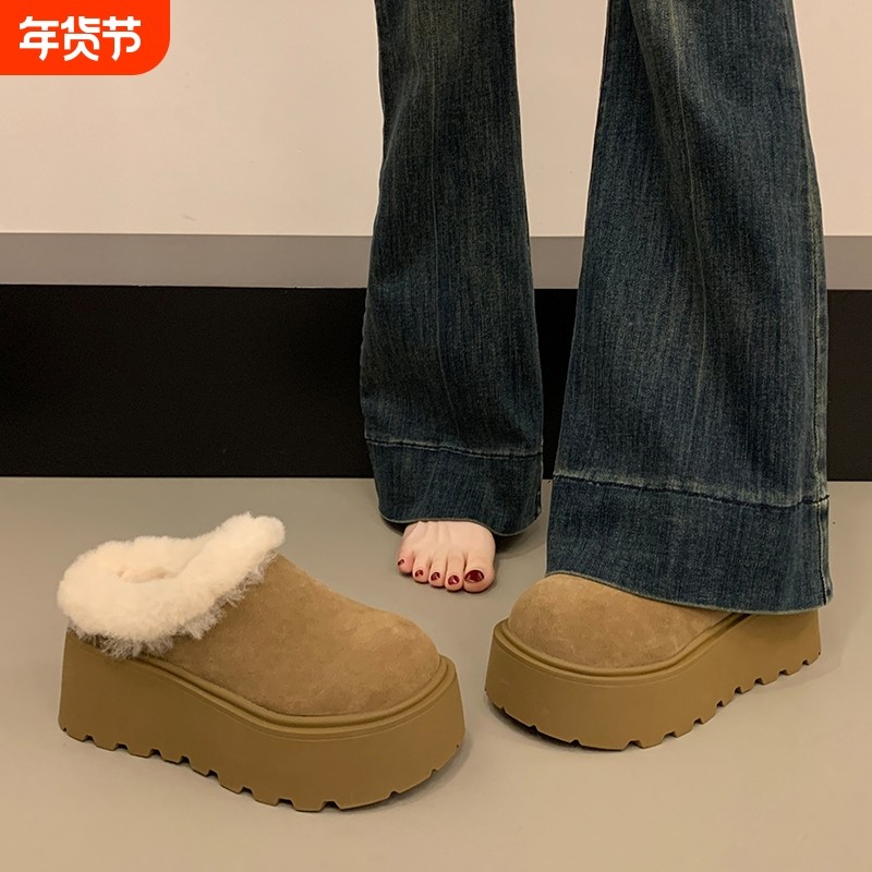 厚底加绒毛毛勃肯鞋女包头半拖外穿2025秋冬新款小个子雪地棉拖鞋,女鞋,包头拖,淘宝优惠券,粉丝福利购,淘宝优惠卷