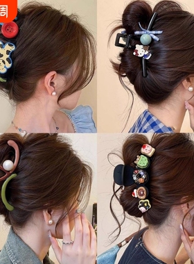 蝴蝶结鲨鱼夹抓夹大号发夹女2026新款高级感后脑勺发饰卡通蓝色