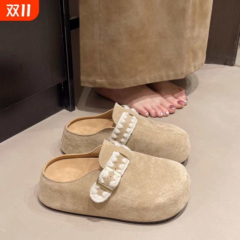 小个子厚底增高包头半拖鞋女外穿2025秋季新款松糕底一脚蹬勃肯鞋