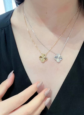 轻奢单花四叶草项链女小众锁骨链吊坠礼物白金贝母玫瑰金金色黄金
